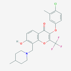 3-(4-Chloro-3-methylphenoxy)-7-hydroxy-8-[(4-methylpiperidin-1-yl)methyl]-2-(trifluoromethyl)chromen-4-one