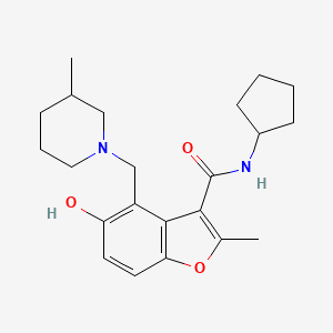 molecular formula C22H30N2O3 B7751363 N-cyclopentyl-5-hydroxy-2-methyl-4-[(3-methylpiperidin-1-yl)methyl]-1-benzofuran-3-carboxamide 