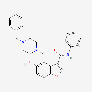 molecular formula C29H31N3O3 B7751411 4-[(4-benzylpiperazin-1-yl)methyl]-5-hydroxy-2-methyl-N-(2-methylphenyl)-1-benzofuran-3-carboxamide 