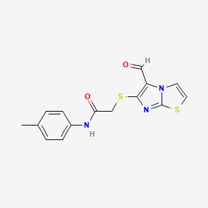 molecular formula C15H13N3O2S2 B7751677 2-({5-formylimidazo[2,1-b][1,3]thiazol-6-yl}sulfanyl)-N-(4-methylphenyl)acetamide 