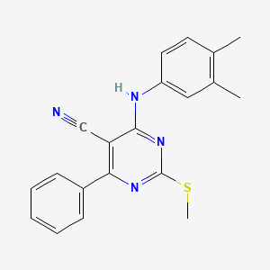 molecular formula C20H18N4S B7751816 4-[(3,4-Dimethylphenyl)amino]-2-(methylthio)-6-phenylpyrimidine-5-carbonitrile 