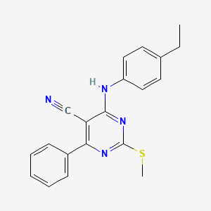molecular formula C20H18N4S B7751818 4-[(4-Ethylphenyl)amino]-2-(methylthio)-6-phenylpyrimidine-5-carbonitrile 