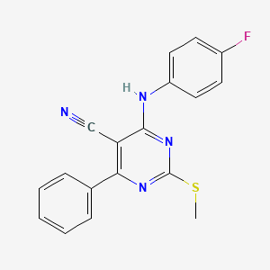 molecular formula C18H13FN4S B7751824 4-[(4-Fluorophenyl)amino]-2-(methylthio)-6-phenylpyrimidine-5-carbonitrile 