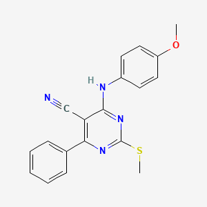 molecular formula C19H16N4OS B7751827 4-[(4-Methoxyphenyl)amino]-2-(methylthio)-6-phenylpyrimidine-5-carbonitrile 