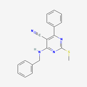 molecular formula C19H16N4S B7751835 4-(Benzylamino)-2-(methylthio)-6-phenylpyrimidine-5-carbonitrile 