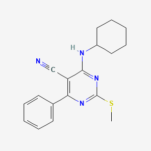 molecular formula C18H20N4S B7751844 4-(Cyclohexylamino)-2-(methylthio)-6-phenylpyrimidine-5-carbonitrile 
