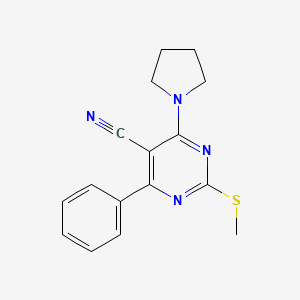 molecular formula C16H16N4S B7751850 2-(Methylthio)-4-phenyl-6-pyrrolidin-1-ylpyrimidine-5-carbonitrile 