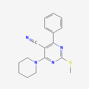molecular formula C17H18N4S B7751852 2-(Methylthio)-4-phenyl-6-piperidin-1-ylpyrimidine-5-carbonitrile 