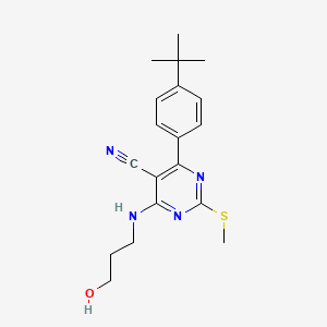 4-(4-Tert-butylphenyl)-6-[(3-hydroxypropyl)amino]-2-(methylthio)pyrimidine-5-carbonitrile