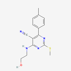 molecular formula C15H16N4OS B7751908 4-[(2-Hydroxyethyl)amino]-6-(4-methylphenyl)-2-(methylthio)pyrimidine-5-carbonitrile 