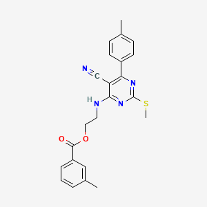 molecular formula C23H22N4O2S B7751921 2-{[5-Cyano-6-(4-methylphenyl)-2-(methylthio)pyrimidin-4-yl]amino}ethyl 3-methylbenzoate 