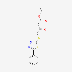 molecular formula C14H14N2O3S2 B7752130 Ethyl 3-oxo-4-((5-phenyl-1,3,4-thiadiazol-2-yl)thio)butanoate 
