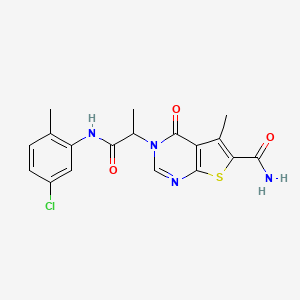molecular formula C18H17ClN4O3S B7752160 3-{1-[(5-Chloro-2-methylphenyl)amino]-1-oxopropan-2-yl}-5-methyl-4-oxo-3,4-dihydrothieno[2,3-d]pyrimidine-6-carboxamide 