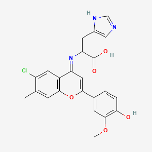 2-[[6-chloro-2-(4-hydroxy-3-methoxyphenyl)-7-methylchromen-4-ylidene]amino]-3-(1H-imidazol-5-yl)propanoic acid