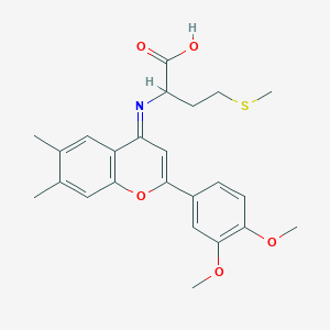 2-((2-(3,4-dimethoxyphenyl)-6,7-dimethyl-4H-chromen-4-ylidene)amino)-4-(methylthio)butanoic acid