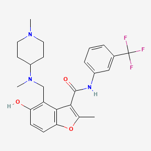 molecular formula C25H28F3N3O3 B7752353 5-hydroxy-2-methyl-4-((methyl(1-methylpiperidin-4-yl)amino)methyl)-N-(3-(trifluoromethyl)phenyl)benzofuran-3-carboxamide 