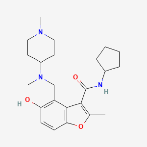 molecular formula C23H33N3O3 B7752359 N-cyclopentyl-5-hydroxy-2-methyl-4-{[methyl(1-methylpiperidin-4-yl)amino]methyl}-1-benzofuran-3-carboxamide 