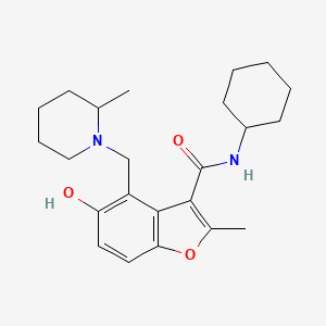 molecular formula C23H32N2O3 B7752483 N-cyclohexyl-5-hydroxy-2-methyl-4-[(2-methylpiperidin-1-yl)methyl]-1-benzofuran-3-carboxamide 