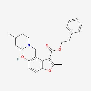 molecular formula C25H29NO4 B7752526 2-Phenylethyl 5-hydroxy-2-methyl-4-[(4-methylpiperidin-1-yl)methyl]-1-benzofuran-3-carboxylate 