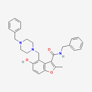 molecular formula C29H31N3O3 B7752673 N-benzyl-4-((4-benzylpiperazin-1-yl)methyl)-5-hydroxy-2-methylbenzofuran-3-carboxamide 