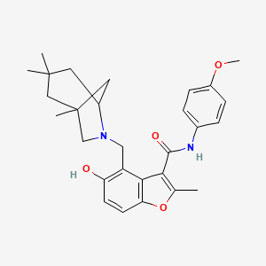 molecular formula C28H34N2O4 B7752718 5-hydroxy-N-(4-methoxyphenyl)-2-methyl-4-((1,3,3-trimethyl-6-azabicyclo[3.2.1]octan-6-yl)methyl)benzofuran-3-carboxamide 