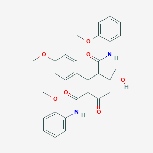 molecular formula C30H32N2O7 B7752883 4-hydroxy-1-N,3-N-bis(2-methoxyphenyl)-2-(4-methoxyphenyl)-4-methyl-6-oxocyclohexane-1,3-dicarboxamide 