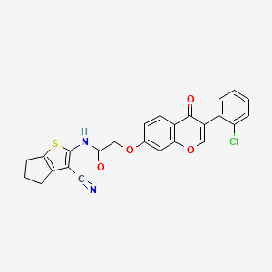 2-((3-(2-chlorophenyl)-4-oxo-4H-chromen-7-yl)oxy)-N-(3-cyano-5,6-dihydro-4H-cyclopenta[b]thiophen-2-yl)acetamide