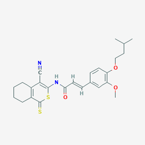 (E)-N-(4-cyano-1-thioxo-5,6,7,8-tetrahydro-1H-isothiochromen-3-yl)-3-(4-(isopentyloxy)-3-methoxyphenyl)acrylamide