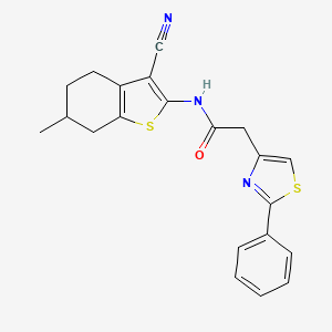 molecular formula C21H19N3OS2 B7753056 N-(3-cyano-6-methyl-4,5,6,7-tetrahydrobenzo[b]thiophen-2-yl)-2-(2-phenylthiazol-4-yl)acetamide 