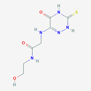 molecular formula C7H11N5O3S B7753096 N-(2-hydroxyethyl)-2-((5-oxo-3-thioxo-2,3,4,5-tetrahydro-1,2,4-triazin-6-yl)amino)acetamide 