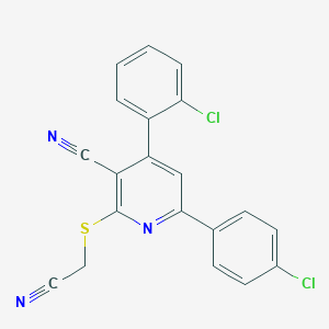 molecular formula C20H11Cl2N3S B7753107 4-(2-Chlorophenyl)-6-(4-chlorophenyl)-2-(cyanomethylsulfanyl)pyridine-3-carbonitrile 