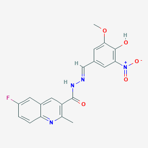 molecular formula C19H15FN4O5 B7753114 6-fluoro-N-[(E)-(4-hydroxy-3-methoxy-5-nitrophenyl)methylideneamino]-2-methylquinoline-3-carboxamide 