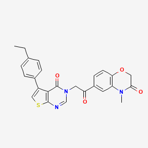 molecular formula C25H21N3O4S B7753172 6-(2-(5-(4-ethylphenyl)-4-oxothieno[2,3-d]pyrimidin-3(4H)-yl)acetyl)-4-methyl-2H-benzo[b][1,4]oxazin-3(4H)-one 