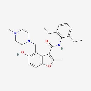 molecular formula C26H33N3O3 B7753195 N-(2,6-diethylphenyl)-5-hydroxy-2-methyl-4-[(4-methylpiperazin-1-yl)methyl]-1-benzofuran-3-carboxamide 