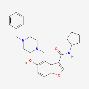 molecular formula C27H33N3O3 B7753216 4-[(4-benzylpiperazin-1-yl)methyl]-N-cyclopentyl-5-hydroxy-2-methyl-1-benzofuran-3-carboxamide 