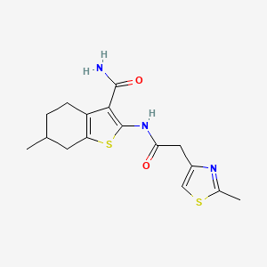 molecular formula C16H19N3O2S2 B7753827 6-Methyl-2-(2-(2-methylthiazol-4-yl)acetamido)-4,5,6,7-tetrahydrobenzo[b]thiophene-3-carboxamide 