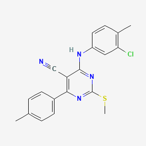 molecular formula C20H17ClN4S B7753867 4-((3-Chloro-4-methylphenyl)amino)-2-(methylthio)-6-(p-tolyl)pyrimidine-5-carbonitrile 