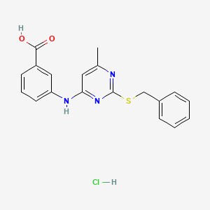 molecular formula C19H18ClN3O2S B7754061 3-[(2-Benzylsulfanyl-6-methylpyrimidin-4-yl)amino]benzoic acid;hydrochloride 