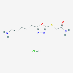 molecular formula C9H17ClN4O2S B7754312 2-[[5-(5-Aminopentyl)-1,3,4-oxadiazol-2-yl]sulfanyl]acetamide;hydrochloride 