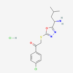 molecular formula C15H19Cl2N3O2S B7754324 2-[[5-[(1S)-1-amino-3-methylbutyl]-1,3,4-oxadiazol-2-yl]sulfanyl]-1-(4-chlorophenyl)ethanone;hydrochloride 