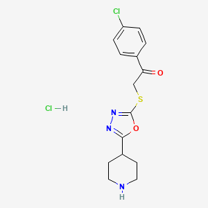 molecular formula C15H17Cl2N3O2S B7754369 1-(4-Chlorophenyl)-2-[(5-piperidin-4-yl-1,3,4-oxadiazol-2-yl)sulfanyl]ethanone;hydrochloride 