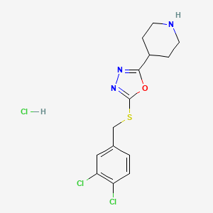 molecular formula C14H16Cl3N3OS B7754371 2-[(3,4-Dichlorophenyl)methylsulfanyl]-5-piperidin-4-yl-1,3,4-oxadiazole;hydrochloride 