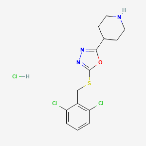 molecular formula C14H16Cl3N3OS B7754383 2-[(2,6-Dichlorophenyl)methylsulfanyl]-5-piperidin-4-yl-1,3,4-oxadiazole;hydrochloride 
