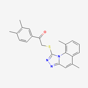 molecular formula C22H21N3OS B7754391 1-(3,4-Dimethylphenyl)-2-[(5,9-dimethyl-[1,2,4]triazolo[4,3-a]quinolin-1-yl)sulfanyl]ethanone 