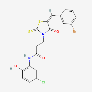 3-[(5E)-5-[(3-bromophenyl)methylidene]-4-oxo-2-sulfanylidene-1,3-thiazolidin-3-yl]-N-(5-chloro-2-hydroxyphenyl)propanamide