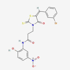 3-[(5E)-5-[(3-bromophenyl)methylidene]-4-oxo-2-sulfanylidene-1,3-thiazolidin-3-yl]-N-(2-hydroxy-5-nitrophenyl)propanamide