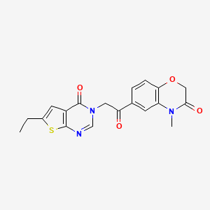 molecular formula C19H17N3O4S B7754507 6-[2-(6-Ethyl-4-oxothieno[2,3-d]pyrimidin-3-yl)acetyl]-4-methyl-1,4-benzoxazin-3-one 