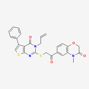 4-Methyl-6-[2-(4-oxo-5-phenyl-3-prop-2-enylthieno[2,3-d]pyrimidin-2-yl)sulfanylacetyl]-1,4-benzoxazin-3-one