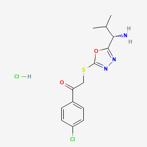 molecular formula C14H17Cl2N3O2S B7754543 2-[5-((S)-1-Amino-2-methyl-propyl)-[1,3,4]oxadiazol-2-ylsulfanyl]-1-(4-chloro-phenyl)-ethanone 