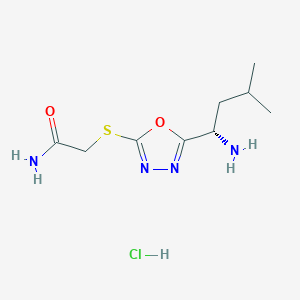 molecular formula C9H17ClN4O2S B7754553 2-[[5-[(1S)-1-amino-3-methylbutyl]-1,3,4-oxadiazol-2-yl]sulfanyl]acetamide;hydrochloride 